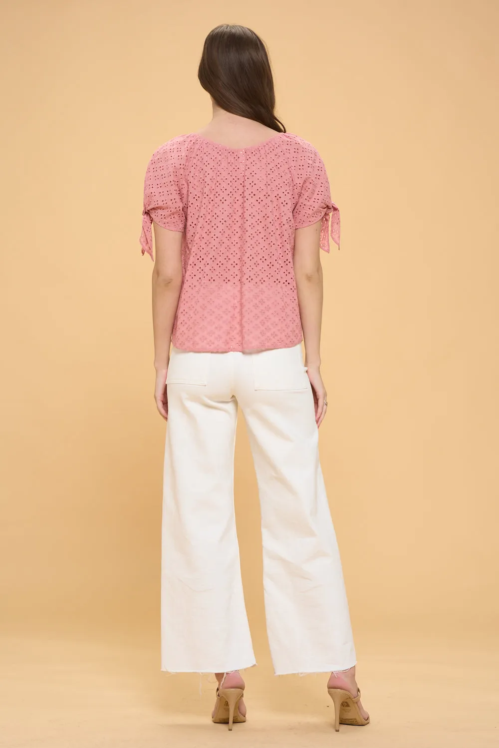 COLD SHOULDER SLIT TIE PEASANT BLOUSE TOP