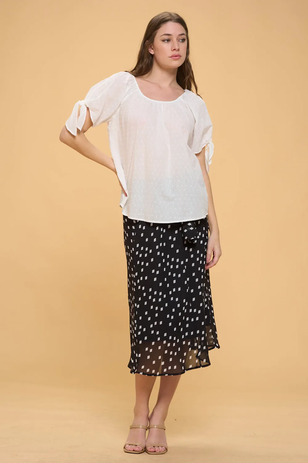 COLD SHOULDER SLIT TIE PEASANT BLOUSE TOP