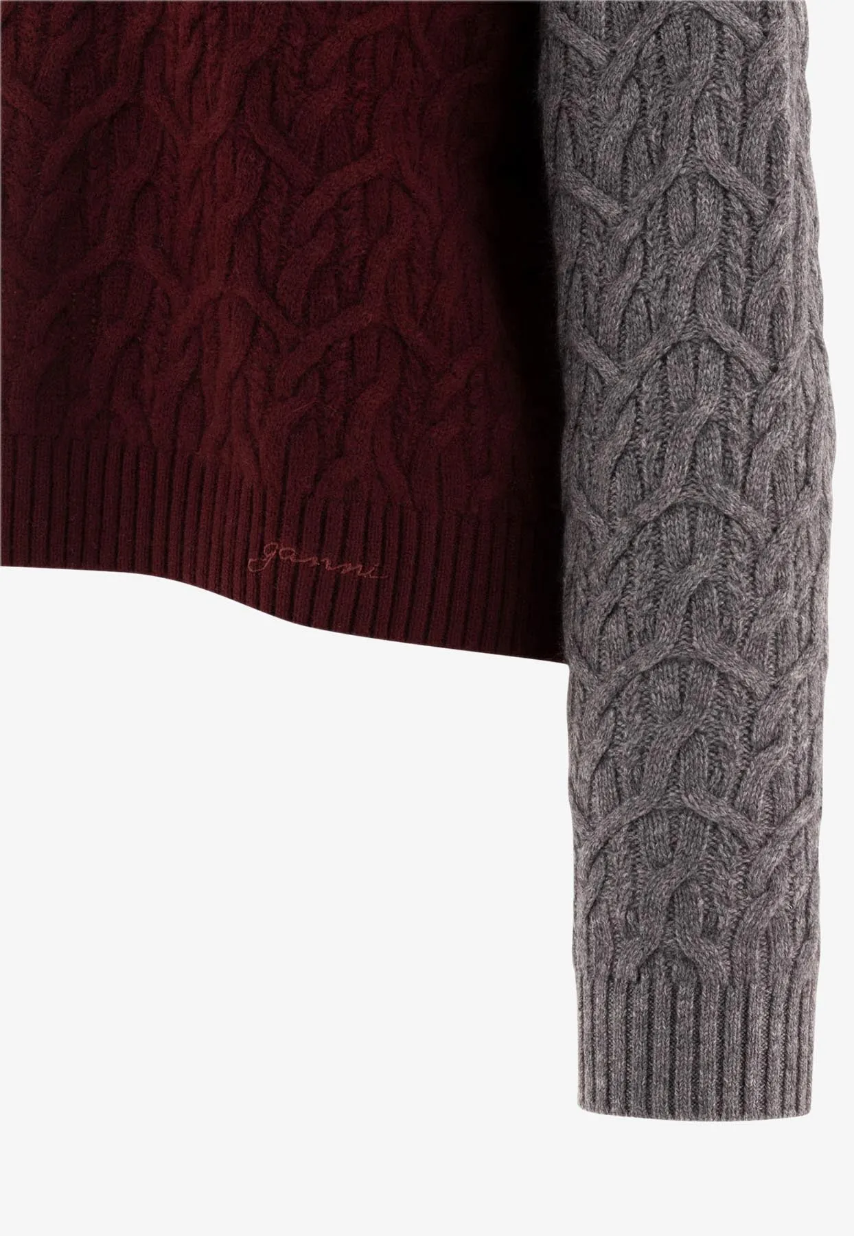 Colorblocked Cable Knit Wool Sweater