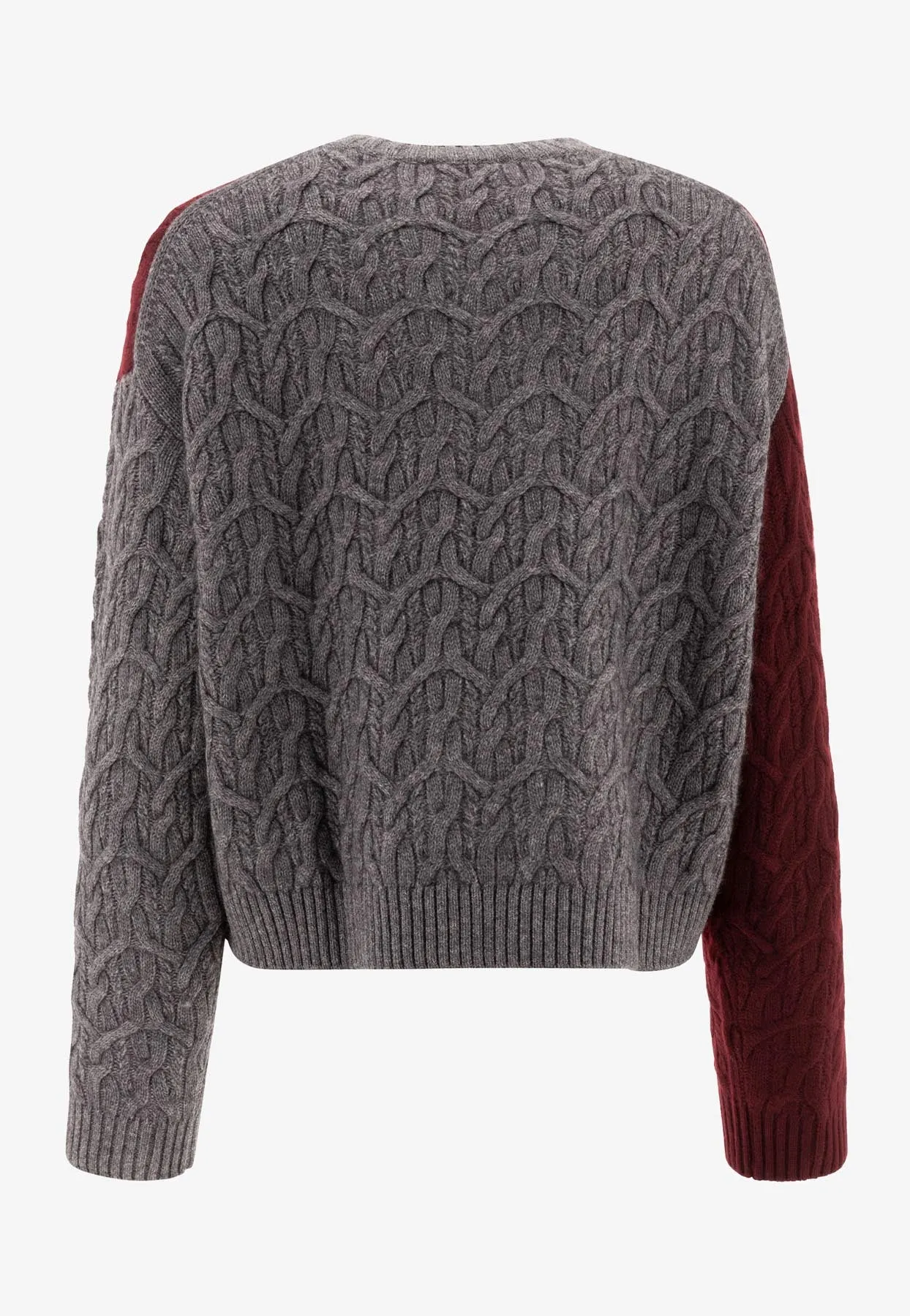Colorblocked Cable Knit Wool Sweater
