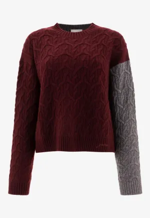Colorblocked Cable Knit Wool Sweater