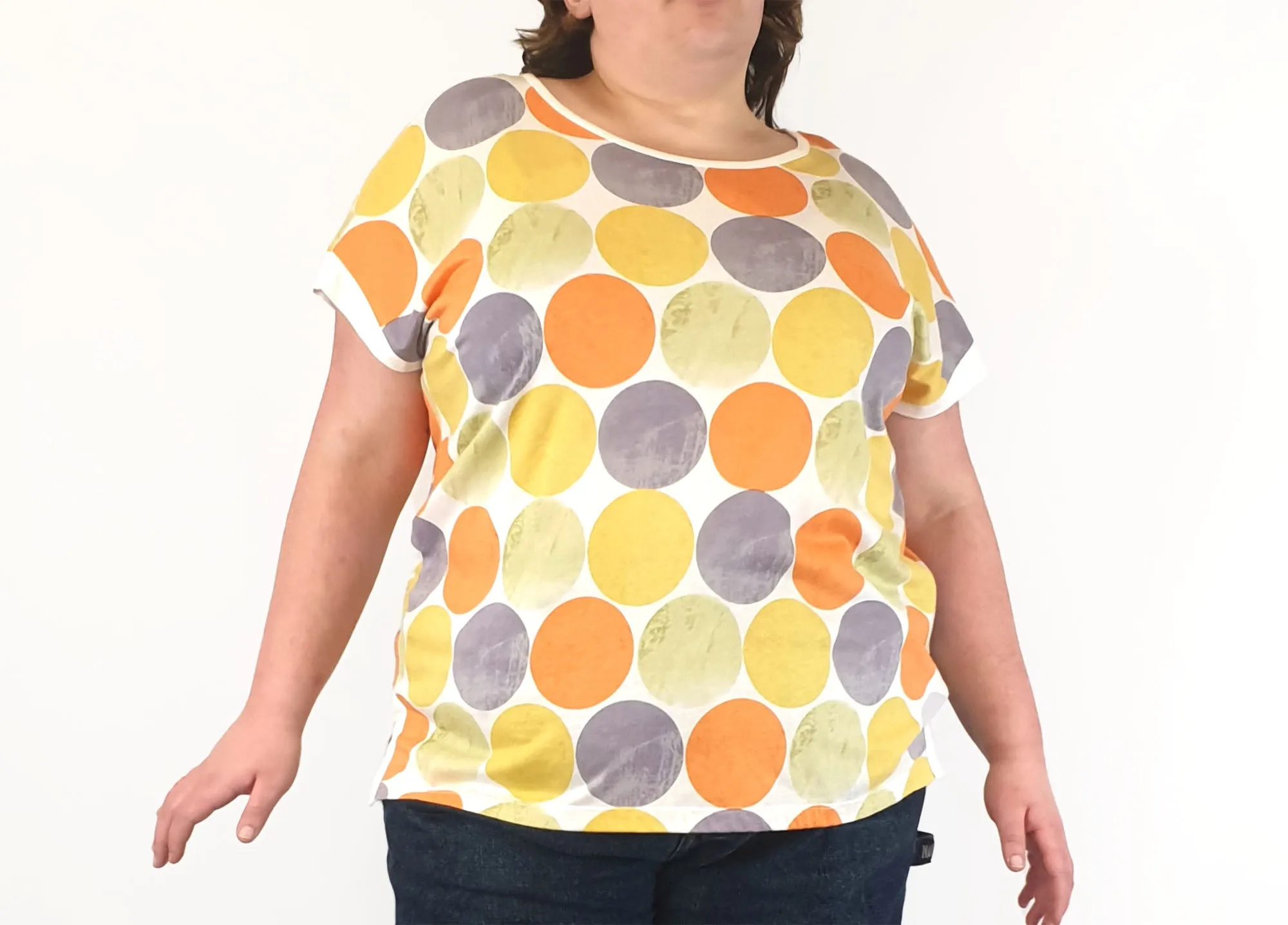 Colourful polka dot print top fits size 20-22