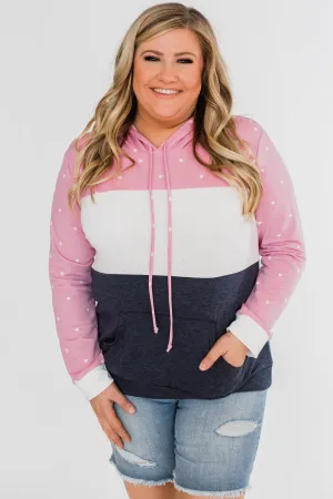 Come With Me Polka Dot Color Block Hoodie- Pink & Navy