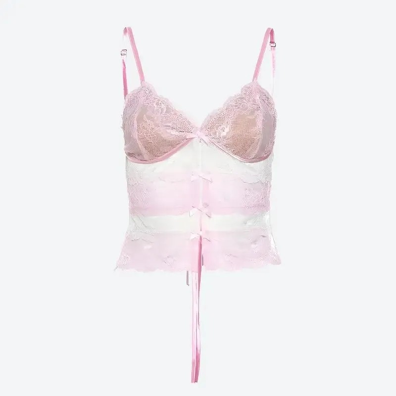 Coquette Bow Backless Lace Top with Adjustable Tiny Straps