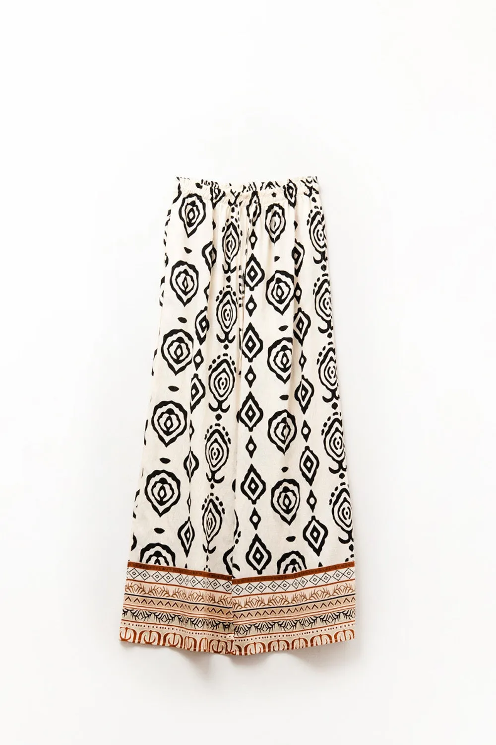 Cream wide leg boho print pants
