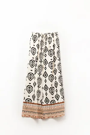 Cream wide leg boho print pants