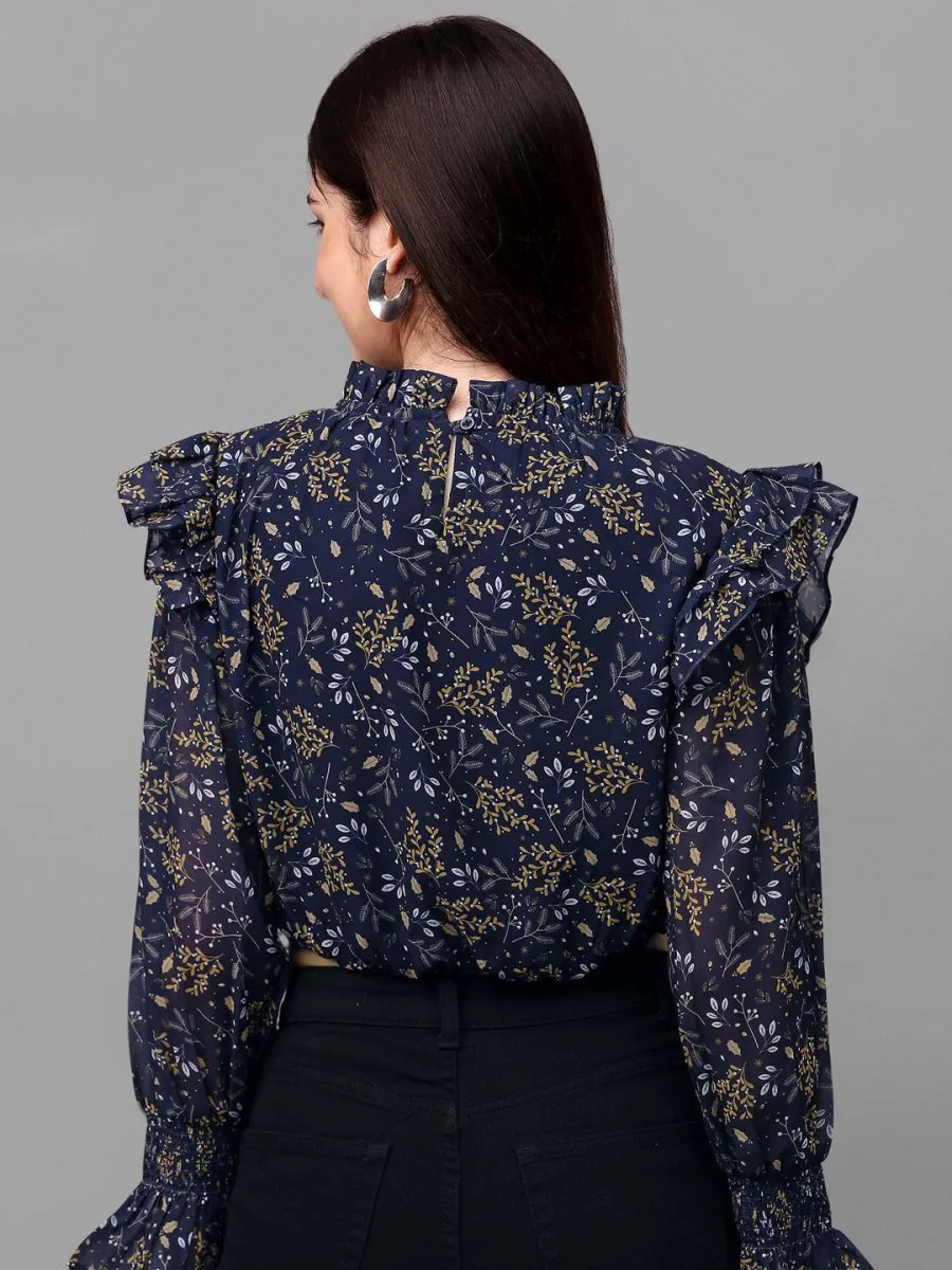crop tops for Women western wear navy blue