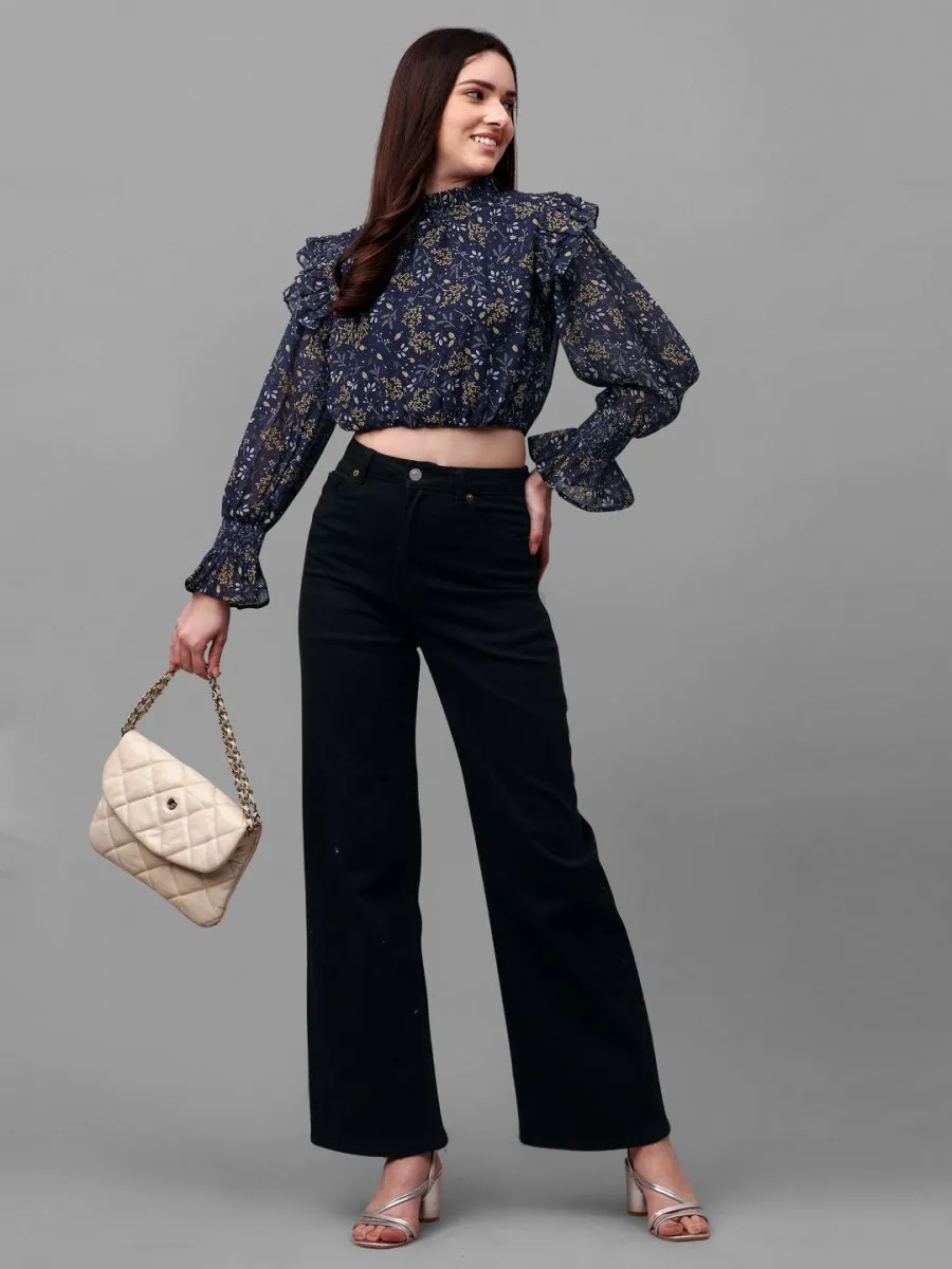 crop tops for Women western wear navy blue
