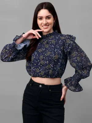 crop tops for Women western wear navy blue