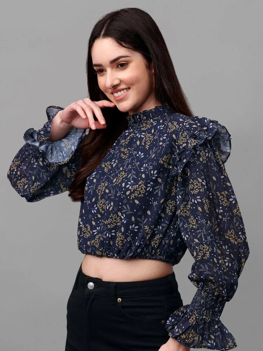 crop tops for Women western wear navy blue