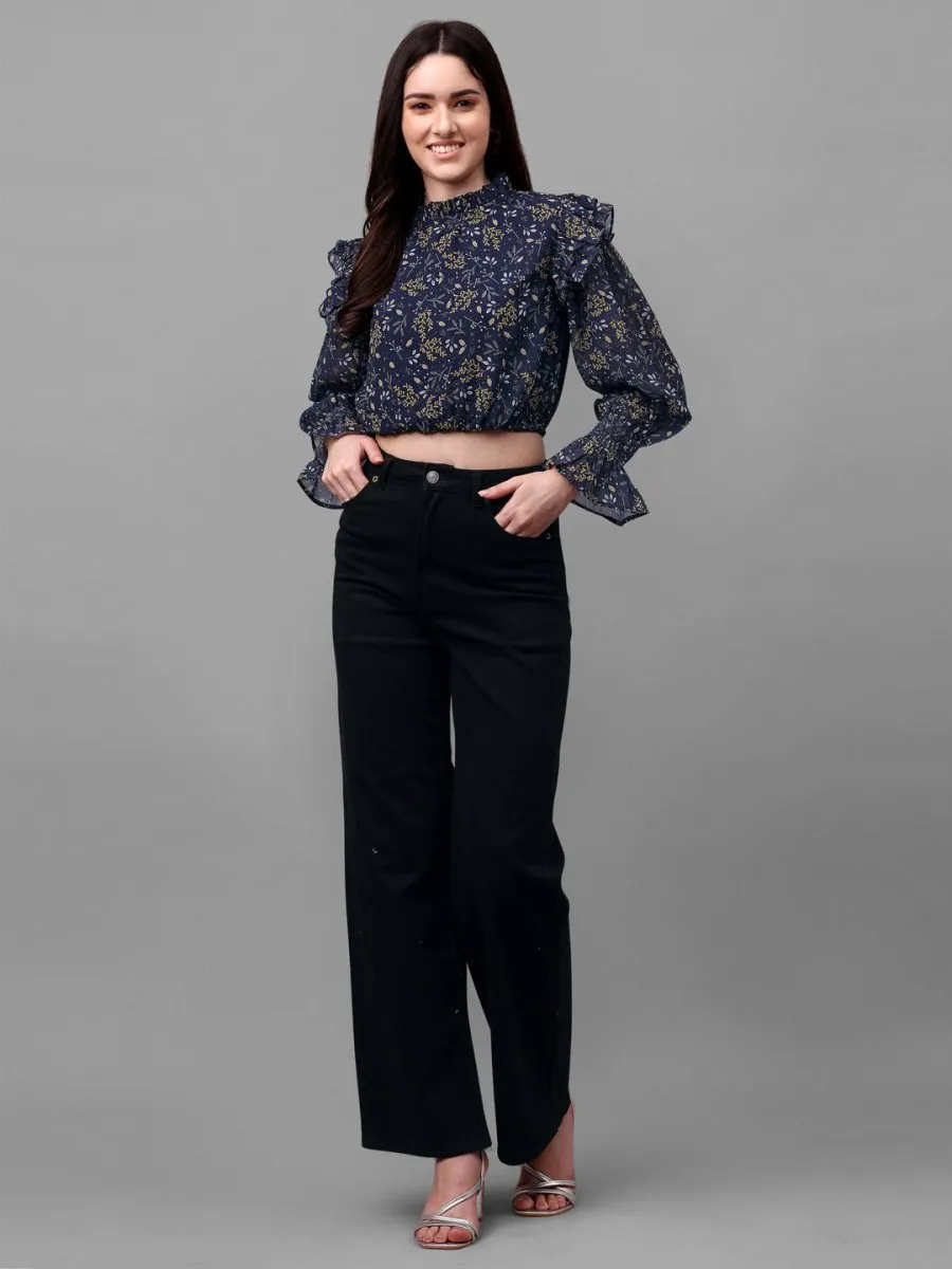 crop tops for Women western wear navy blue