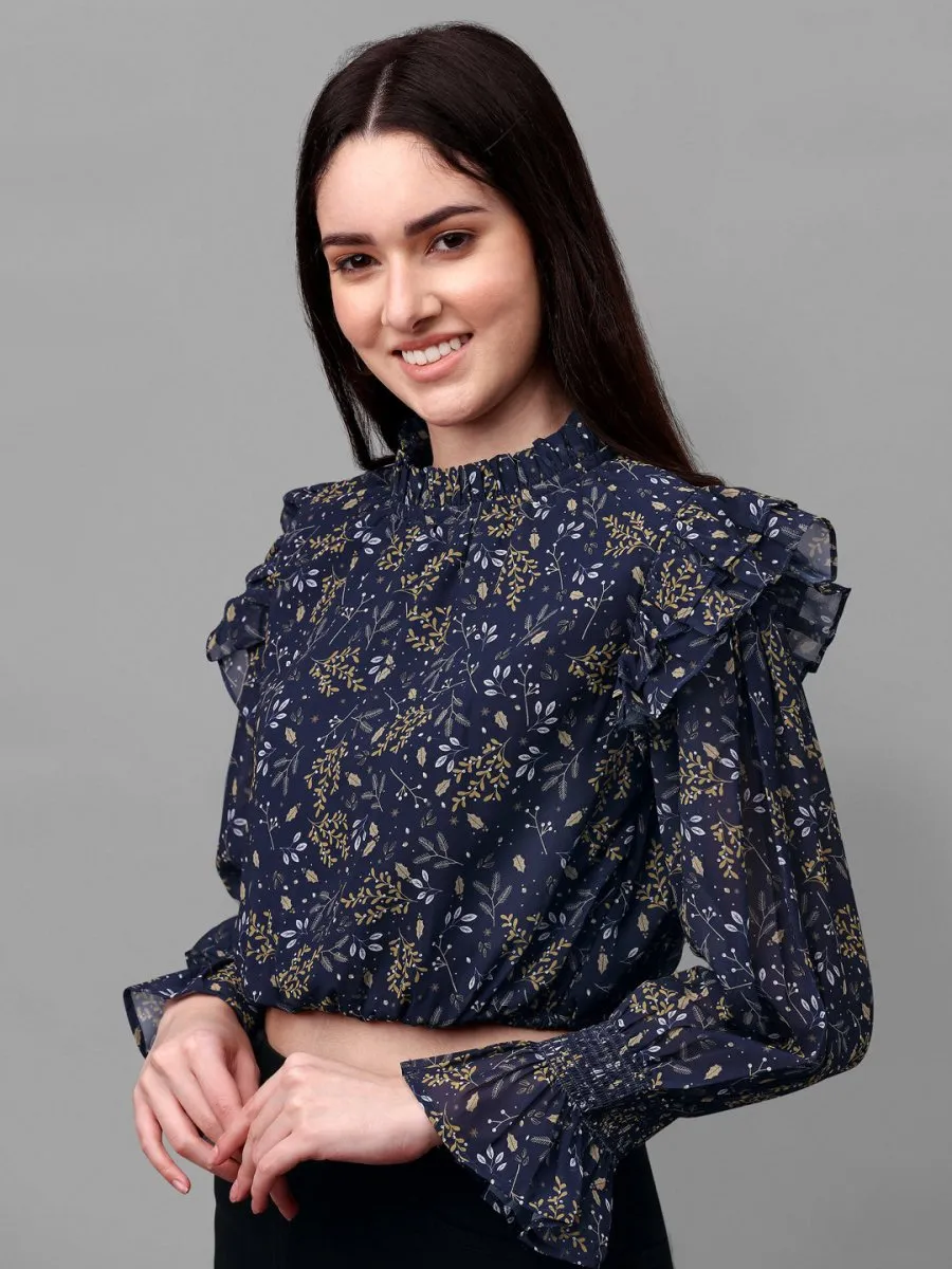 crop tops for Women western wear navy blue