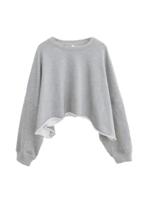 Cropped raw cut Sweatshirt - Gray kiki - Sassy Copenhagen