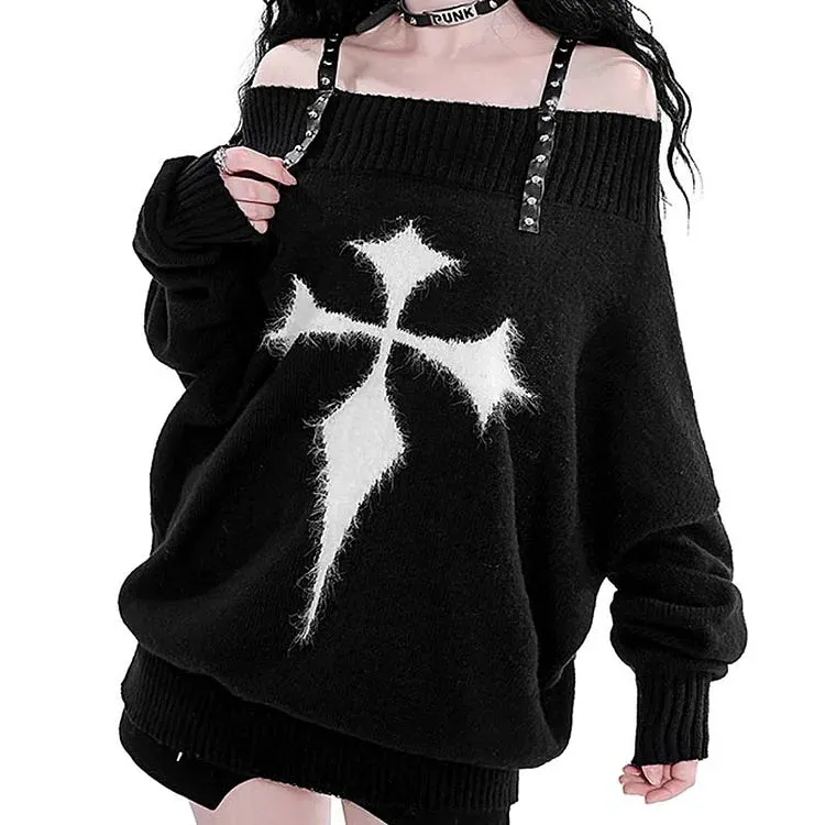 Cross Print Sweaterd Dress UB98563