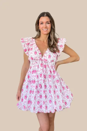 Dance With Me Floral And Bow Print Bubble Mini Dress