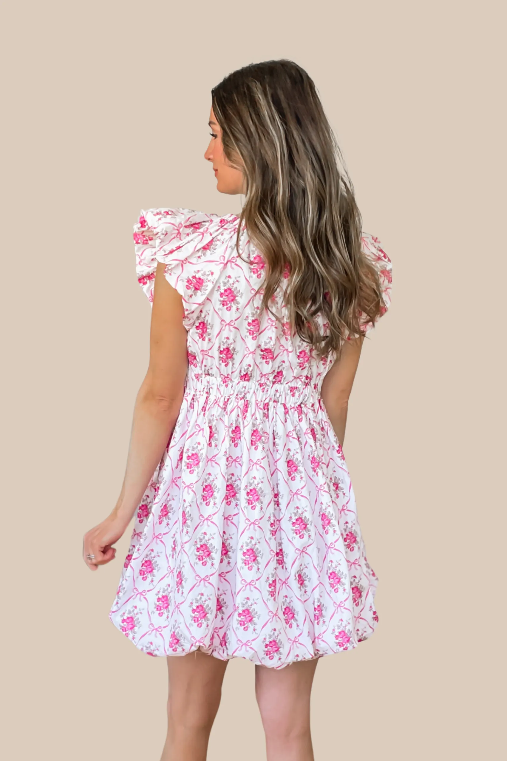 Dance With Me Floral And Bow Print Bubble Mini Dress