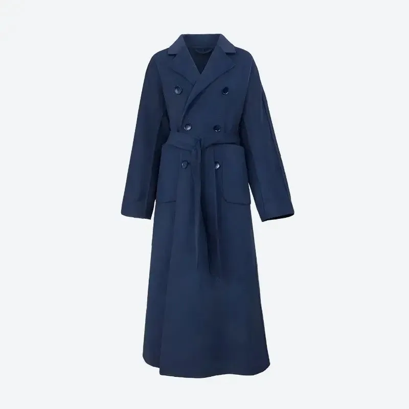 Dark Academia Long Coat with Double Button Fastening in Faux Wool