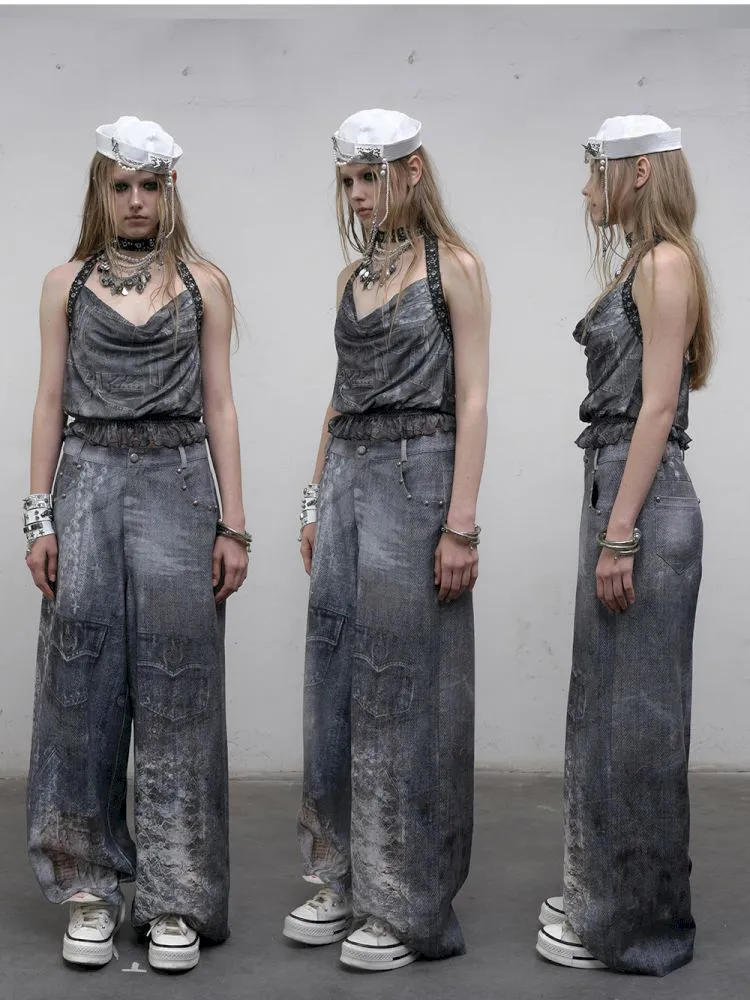 Denim straight leg wide leg pants【s0000012320】