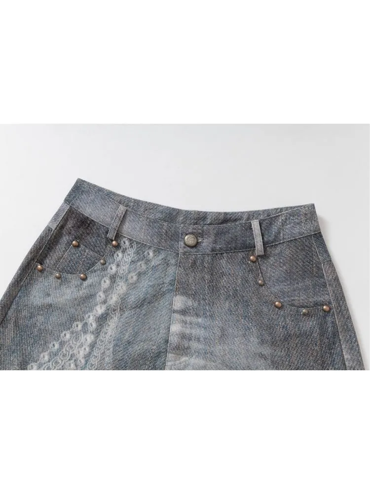 Denim straight leg wide leg pants【s0000012320】