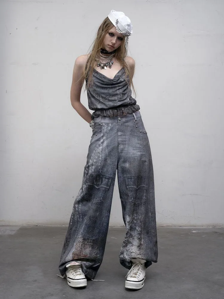 Denim straight leg wide leg pants【s0000012320】