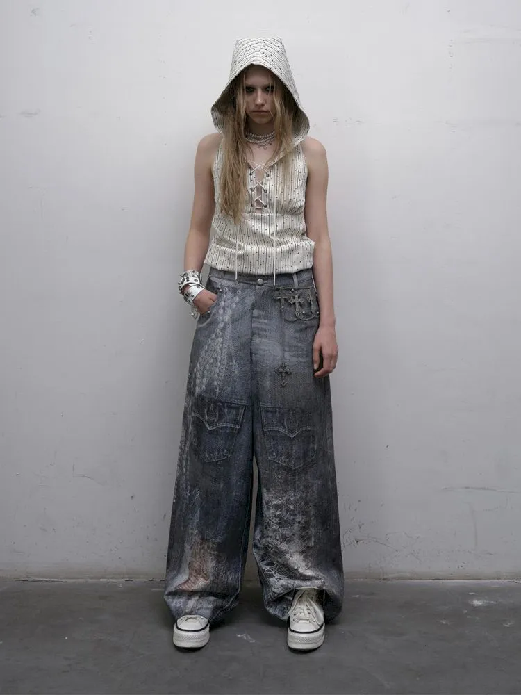 Denim straight leg wide leg pants【s0000012320】