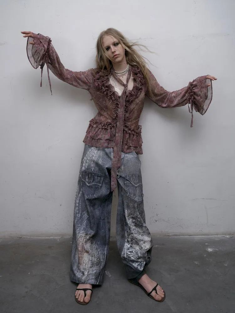 Denim straight leg wide leg pants【s0000012320】