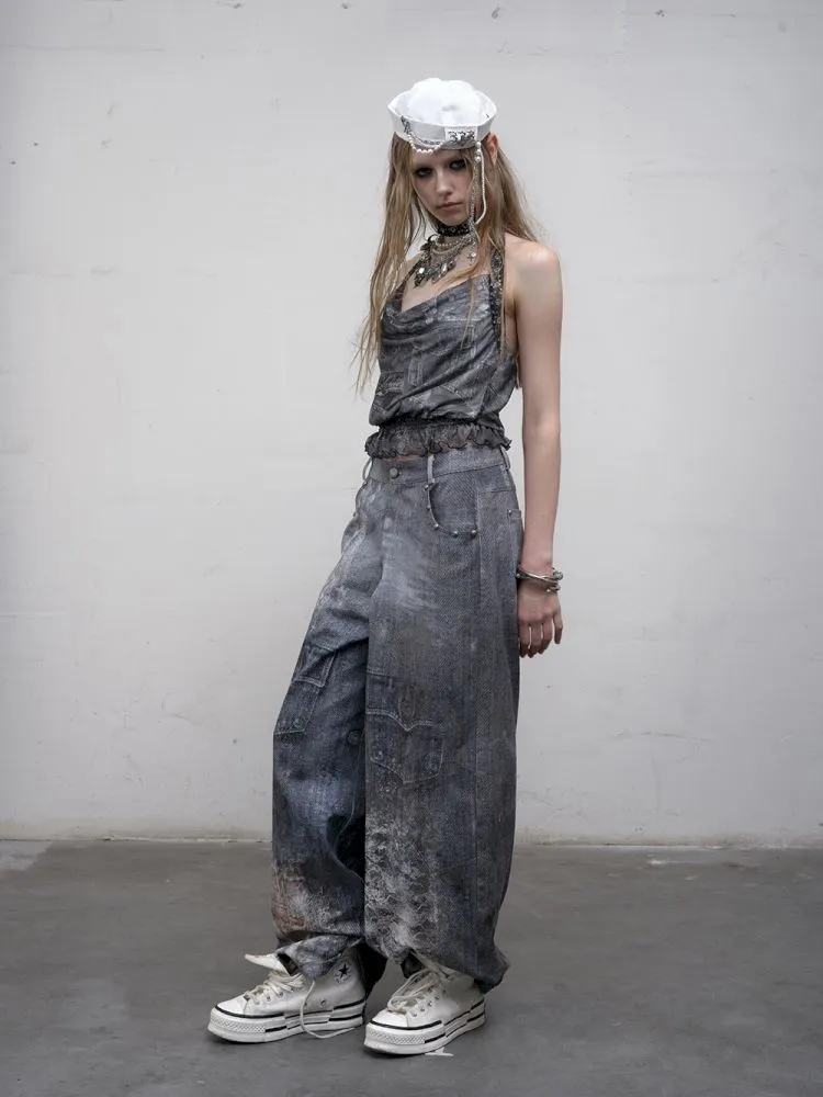 Denim straight leg wide leg pants【s0000012320】