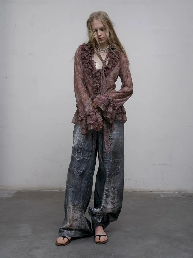 Denim straight leg wide leg pants【s0000012320】