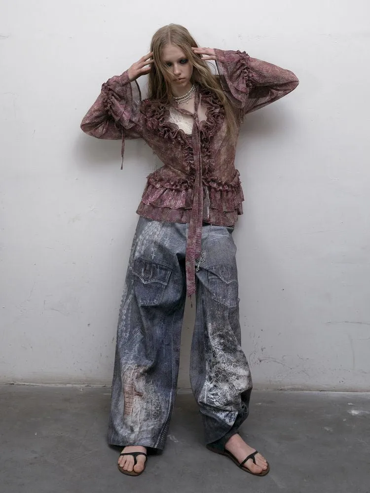 Denim straight leg wide leg pants【s0000012320】
