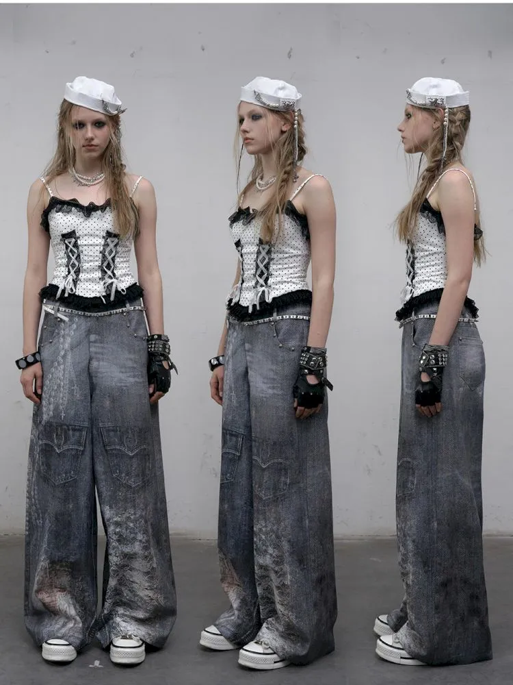 Denim straight leg wide leg pants【s0000012320】