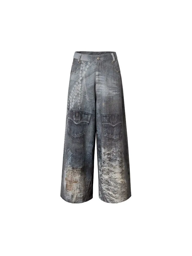 Denim straight leg wide leg pants【s0000012320】