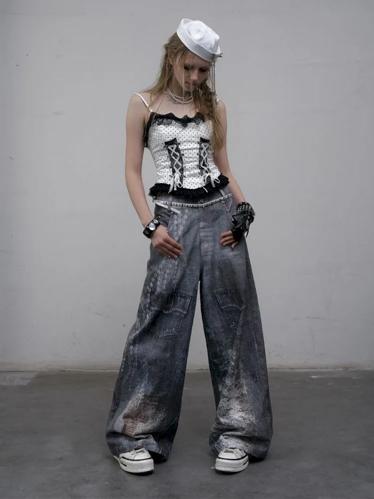 Denim straight leg wide leg pants【s0000012320】