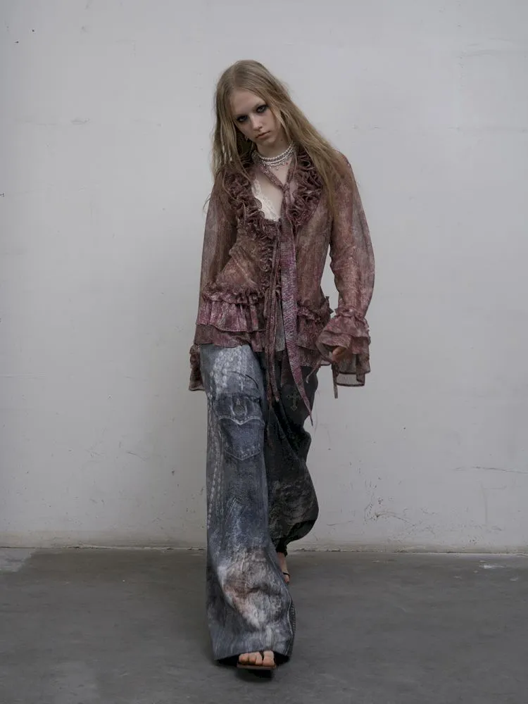 Denim straight leg wide leg pants【s0000012320】