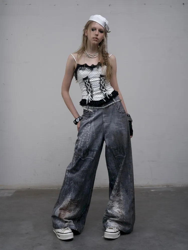 Denim straight leg wide leg pants【s0000012320】