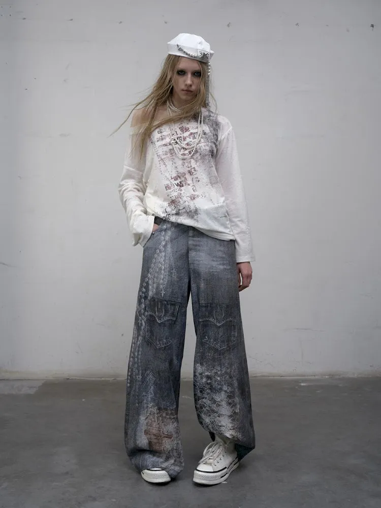 Denim straight leg wide leg pants【s0000012320】