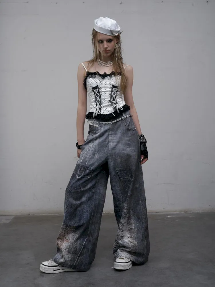 Denim straight leg wide leg pants【s0000012320】