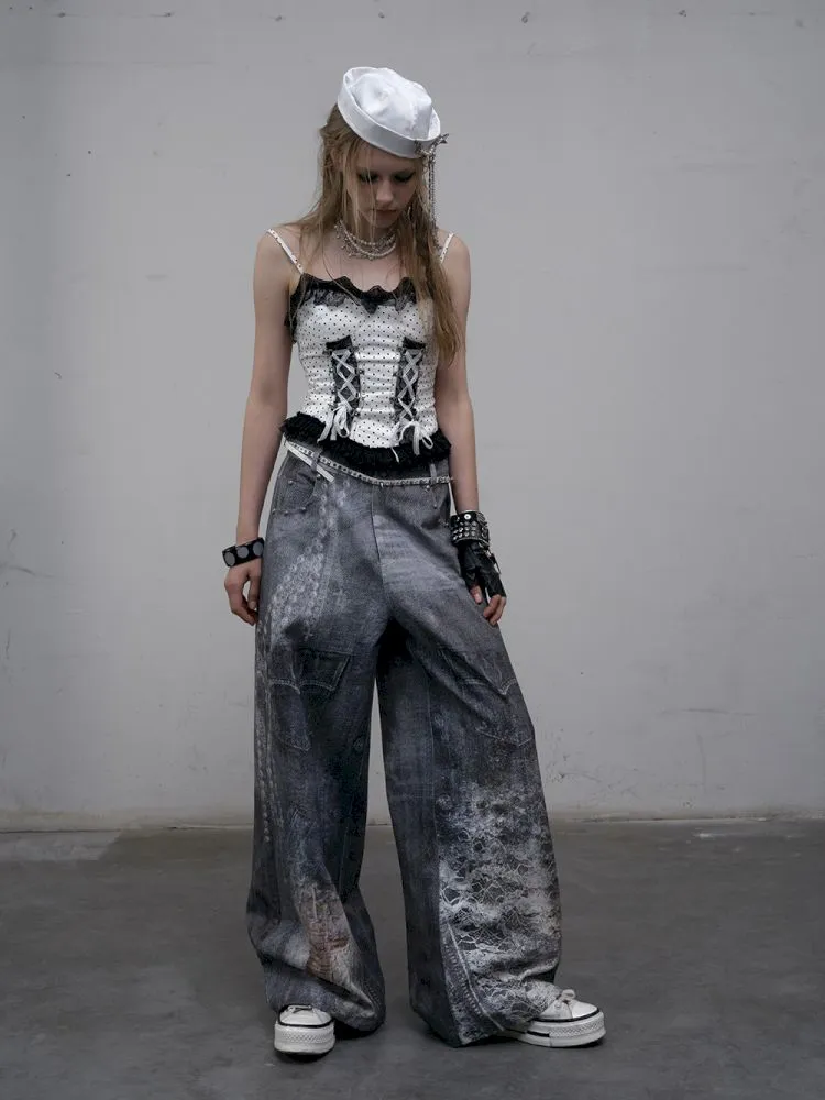 Denim straight leg wide leg pants【s0000012320】