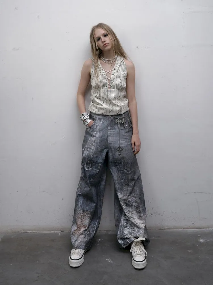 Denim straight leg wide leg pants【s0000012320】