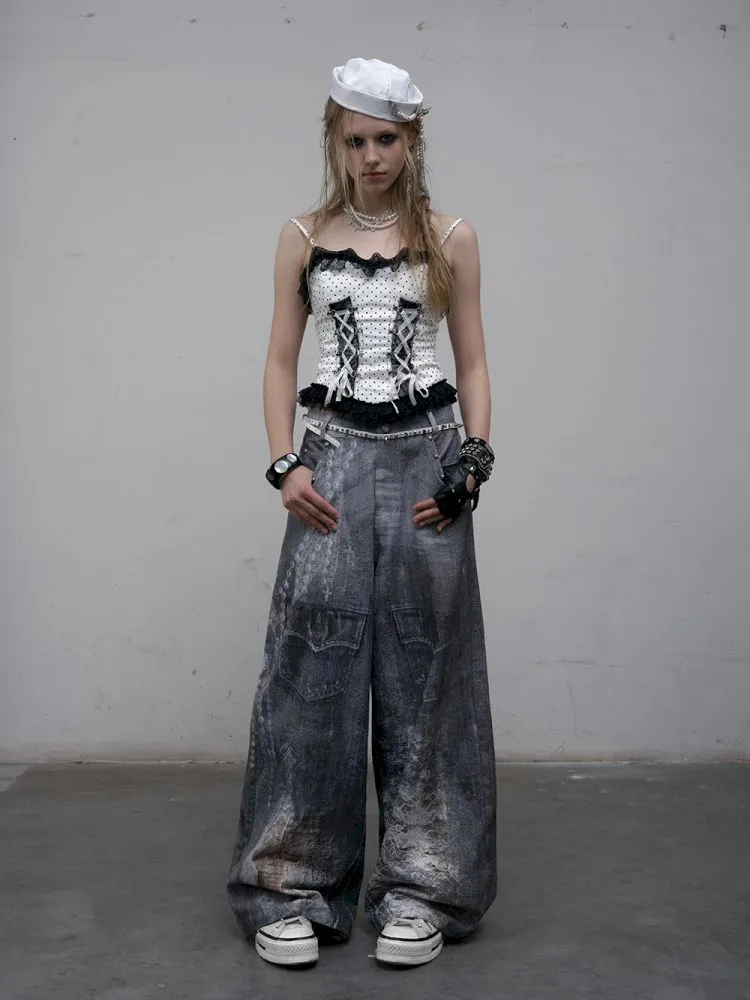 Denim straight leg wide leg pants【s0000012320】