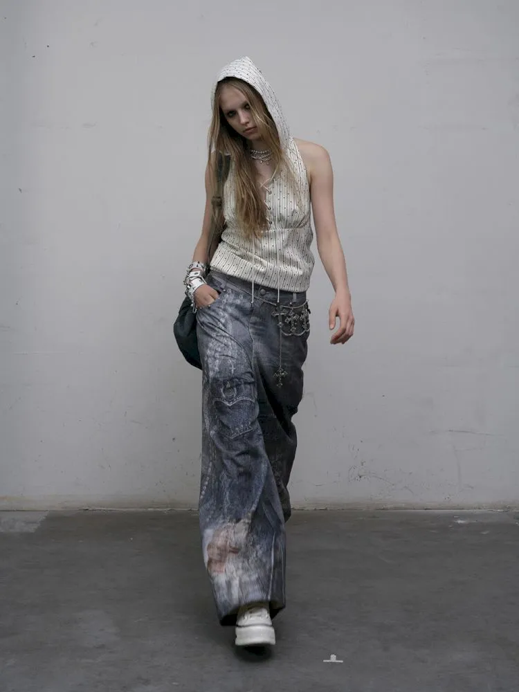 Denim straight leg wide leg pants【s0000012320】