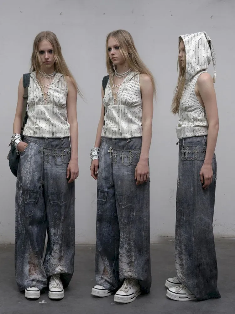 Denim straight leg wide leg pants【s0000012320】