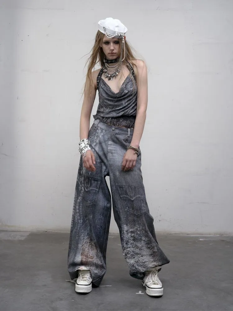 Denim straight leg wide leg pants【s0000012320】