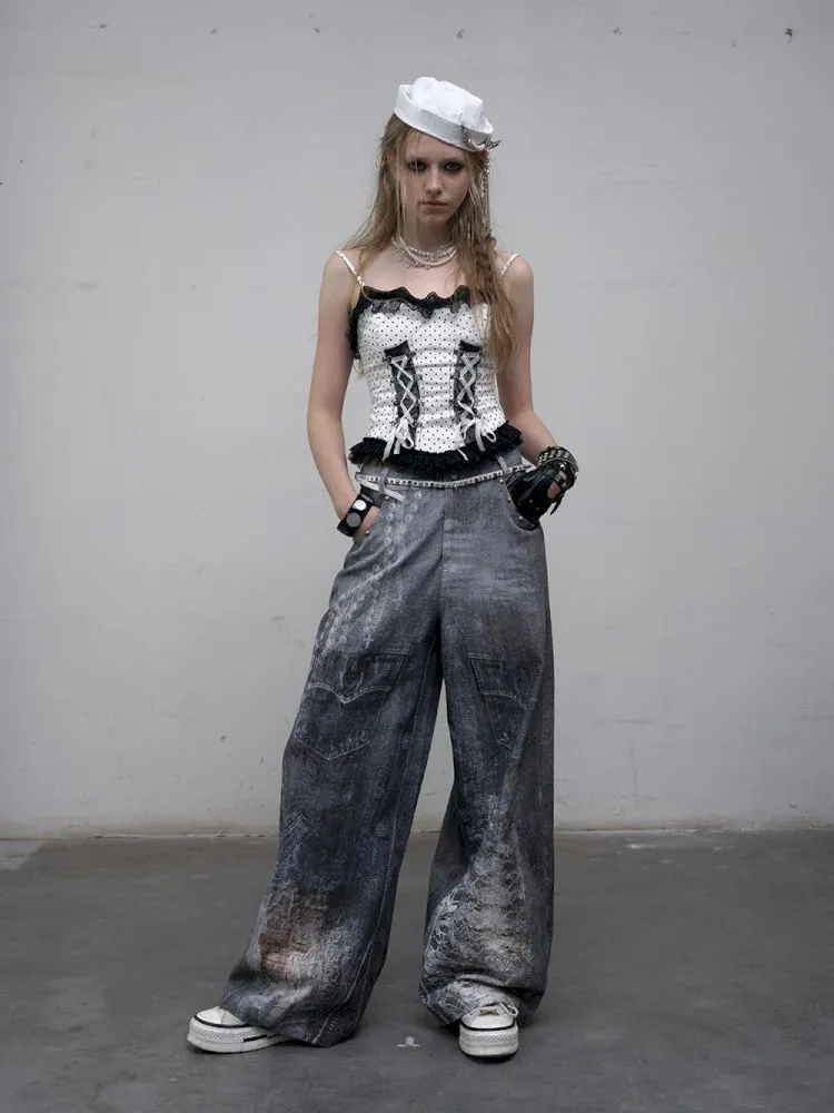 Denim straight leg wide leg pants【s0000012320】