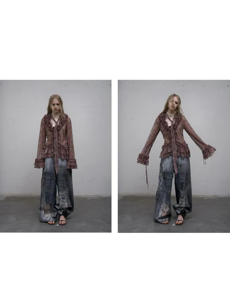 Denim straight leg wide leg pants【s0000012320】