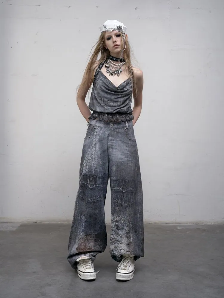 Denim straight leg wide leg pants【s0000012320】