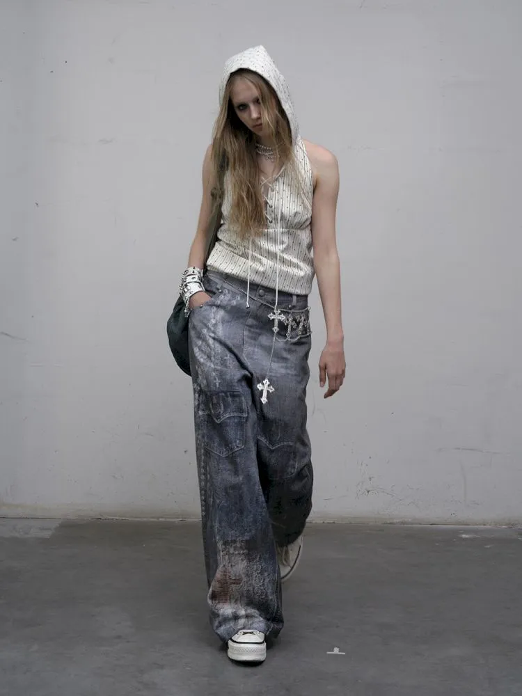 Denim straight leg wide leg pants【s0000012320】