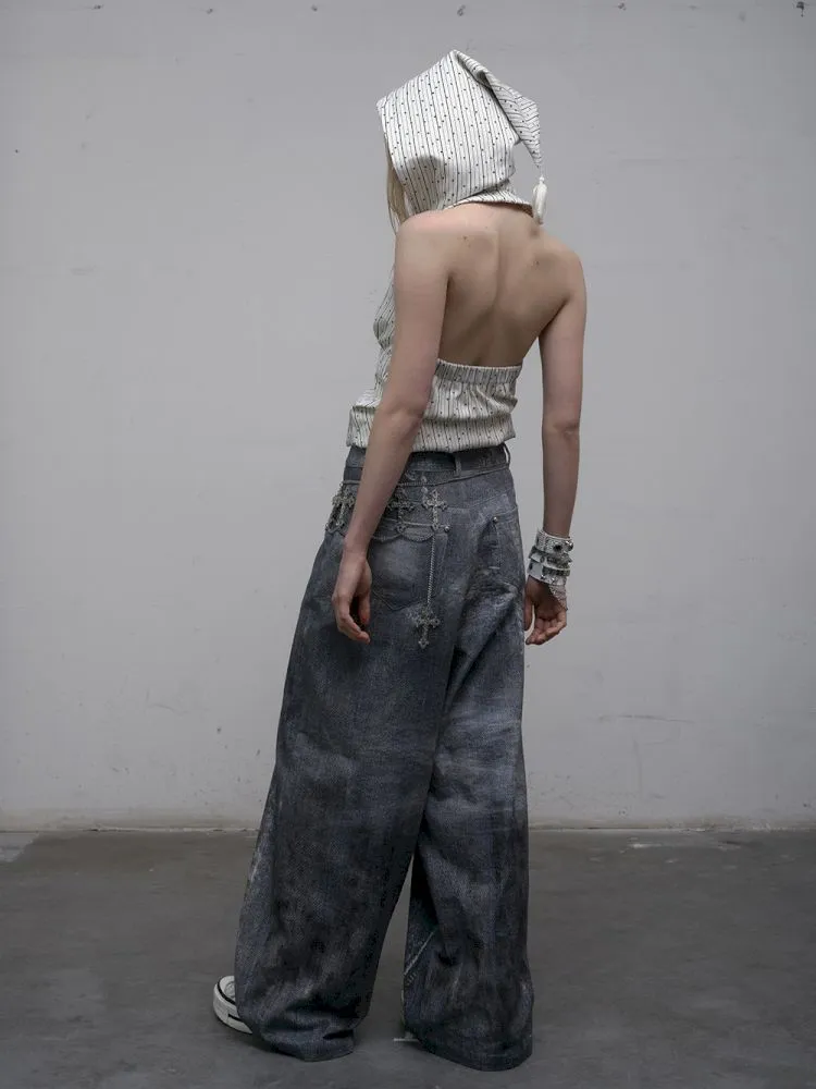 Denim straight leg wide leg pants【s0000012320】
