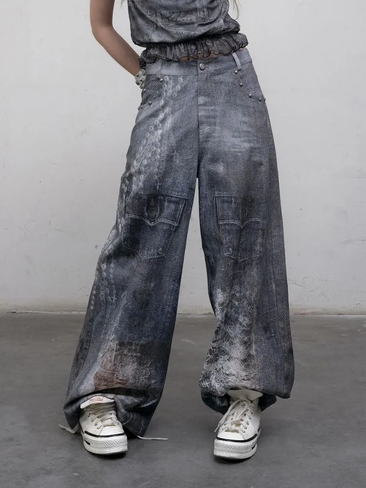 Denim straight leg wide leg pants【s0000012320】