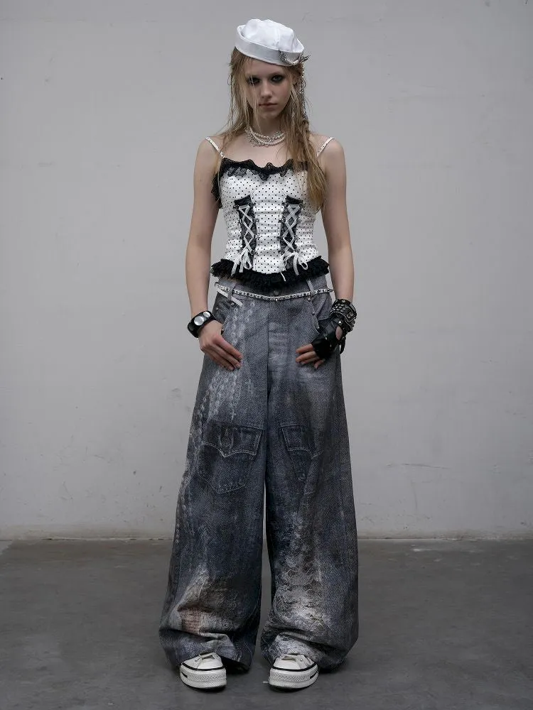 Denim straight leg wide leg pants【s0000012320】