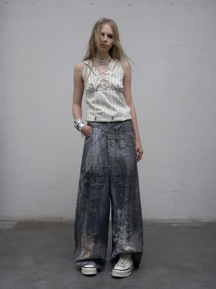Denim straight leg wide leg pants【s0000012320】